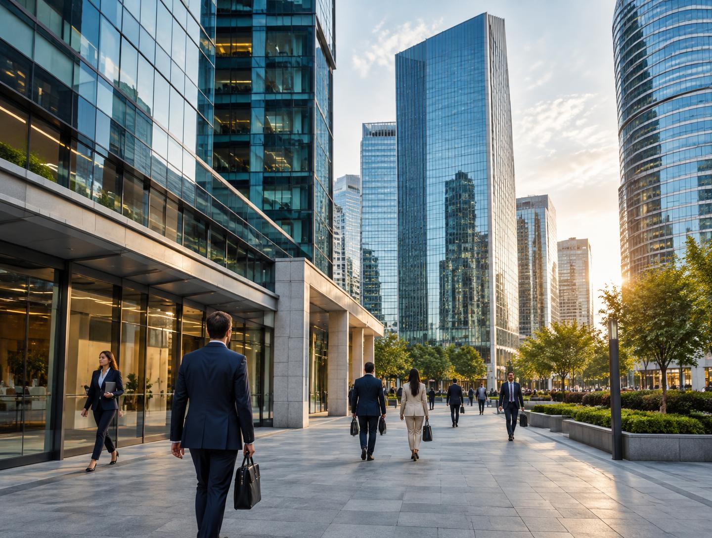 Business activity in a modern international commercial district